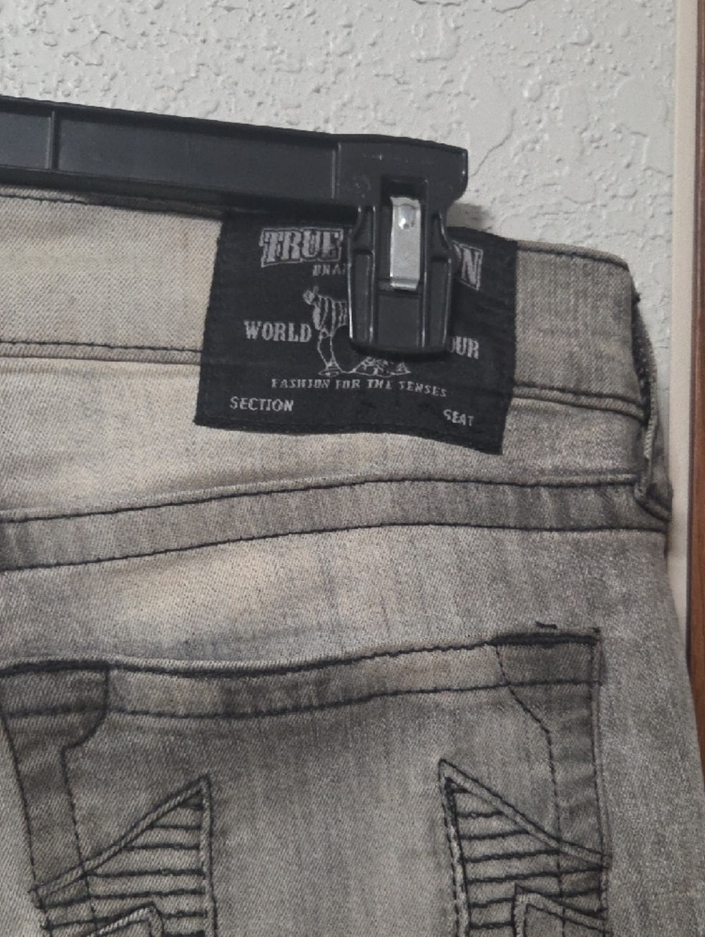 True Religion Men's Skinny Gray Biker Jeans with Distressed Accents - Picture 8 of 8